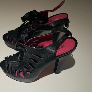 Black & Pink Cutout Slingback Heels - Women Shoes